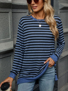 Striped Round Neck Long Sleeve Top (multiple color options)