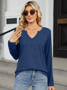 Notched Long Sleeve Top (multiple color options)