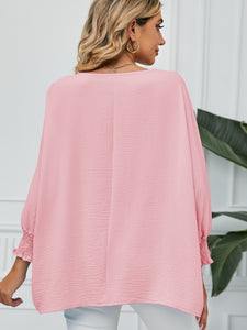 Smocked Lantern Sleeve Round Neck Blouse (multiple color options)