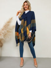 Load image into Gallery viewer, Fringe Contrast Plaid Poncho (multiple color options)
