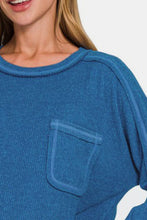 Load image into Gallery viewer, Contrast Stitching Brushed Ribbed Hacci Knit Top in Royal Blue
