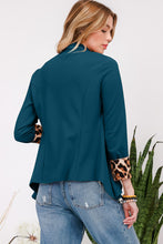 Load image into Gallery viewer, Rolled Leopard Cuff Open Front Blazer in Hunter Green
