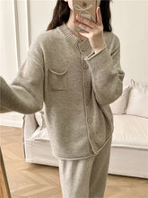 Load image into Gallery viewer, Pocketed Round Neck Button Up Cardigan and Pants Sweater Set (multiple color options)
