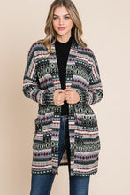 Load image into Gallery viewer, Geometric Open Front Long Sleeve Cardigan with Pockets
