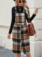 Load image into Gallery viewer, Slit Plaid Wide Strap Overall Dress
