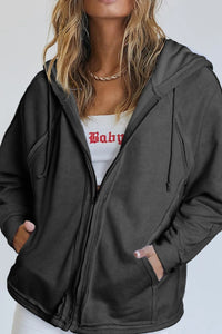 Exposed Seam Zip Up Long Sleeve Drawstring Hoodie (multiple color options)