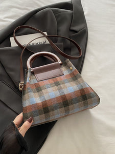 Contrast Plaid Trapezoid Shape Crossbody Bag (multiple color options)