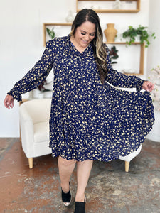 Printed Ruffle Hem Long Sleeve Tiered Dress (multiple color options)