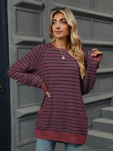 Load image into Gallery viewer, Pocketed Striped Round Neck Long Sleeve T-Shirt (multiple color options)
