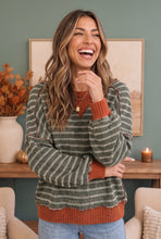 Load image into Gallery viewer, Striped &amp; Cozy Olive Green Pullover Sweater
