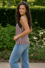 Load image into Gallery viewer, Lace Trim Striped Satin Cami
