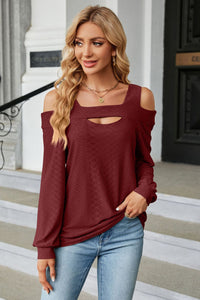 Cold Shoulder Square Neck Cutout Blouse (multiple color options)