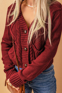 Cable-Knit Button Down V-Neck Cardigan (multiple color options)