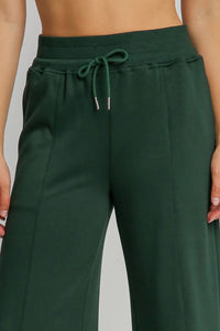 Drawstring Wide Leg Pants with Pockets in Evergreen