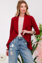 Load image into Gallery viewer, Rolled Leopard Cuff Open Front Blazer in Burgundy
