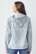 Load image into Gallery viewer, RISEN Distressed Drawstring Hooded Denim Jacket
