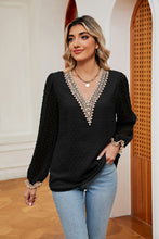 Load image into Gallery viewer, Swiss Dot Contrast V-Neck Blouse (multiple color options)
