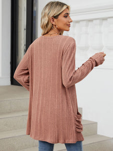 Pocketed Open Front Long Sleeve Cardigan (multiple color options)