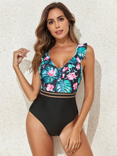 Load image into Gallery viewer, Crisscross Ruffled Printed V-Neck One-Piece Swimwear (multiple color options)
