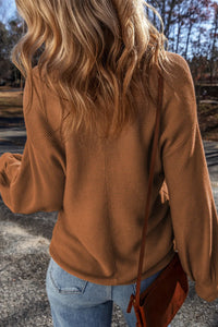 V-Neck Dropped Shoulder Long Sleeve Sweater