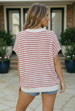 Load image into Gallery viewer, Breezy Stripe Knit Top in Ivory and Red
