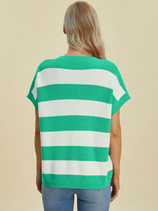 Striped V-Neck Short Sleeve Sweater (multiple color options)