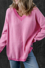 Load image into Gallery viewer, Striped V-Neck Dropped Shoulder Sweater (2 color options)
