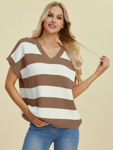 Load image into Gallery viewer, Striped V-Neck Short Sleeve Sweater (multiple color options)
