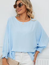 Load image into Gallery viewer, Smocked Lantern Sleeve Round Neck Blouse (multiple color options)
