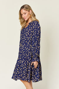 Printed Ruffle Hem Long Sleeve Tiered Dress (multiple color options)