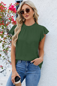 Ruffled Round Neck Cap Sleeve Blouse (multiple color options)