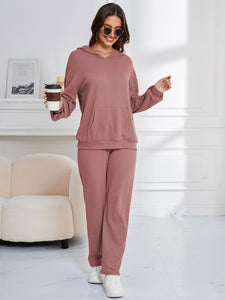 Dropped Shoulder Long Sleeve Hoodie and Pants Set (multiple color options)