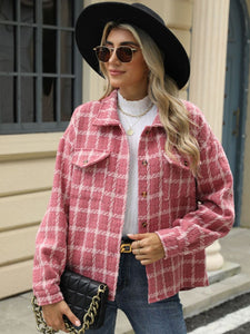 Plaid Collared Neck Long Sleeve Jacket (multiple color options)