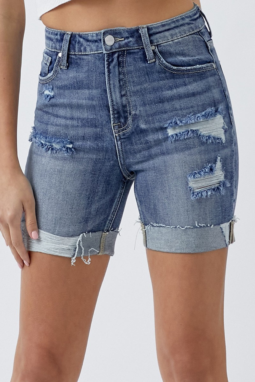 Distressed Rolled Denim Shorts by Risen