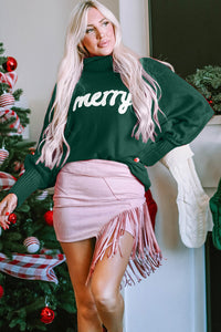 Merry Christmas Turtleneck Long Sleeve Sweater (multiple color options)