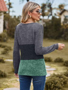 Color Block Square Neck Long Sleeve T-Shirt (multiple color options)