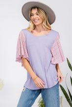 Load image into Gallery viewer, Contrast Eyelet Ruffle Sleeve Blouse
