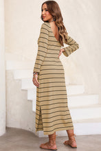 Load image into Gallery viewer, Slit Striped Round Neck Midi Dress (multiple color options)
