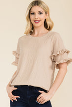 Load image into Gallery viewer, Ruffle Short Sleeve Texture Top
