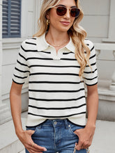 Load image into Gallery viewer, Striped Johnny Collar Short Sleeve Sweater (multiple color options)
