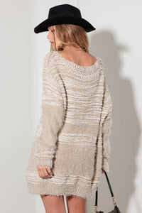 Mixed-Stitch Front Tie Sweater Dress in Ivory