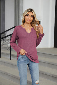 Notched Long Sleeve Top (multiple color options)