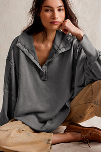 Exposed Seam Side Slit Long Sleeve Sweatshirt (multiple color options)