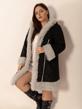 Load image into Gallery viewer, Fuzzy Trim Open Front Long Sleeve Hooded Coat
