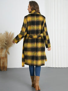 Plaid Tie Waist Long Sleeve Coat (multiple color options)