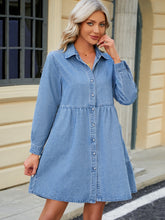 Load image into Gallery viewer, Tiered Button Up Long Sleeve Denim Dress
