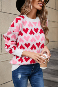 Contrast Heart Round Neck Sweater (2 color options)