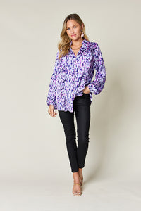 Printed Ruffle Trim Balloon Sleeve Shirt