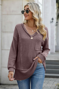 Exposed Seam V-Neck Long Sleeve Top (multiple color options)