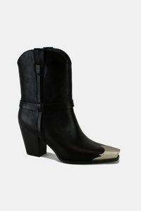 Faux Leather Metal Toe Ankle Boots in Black